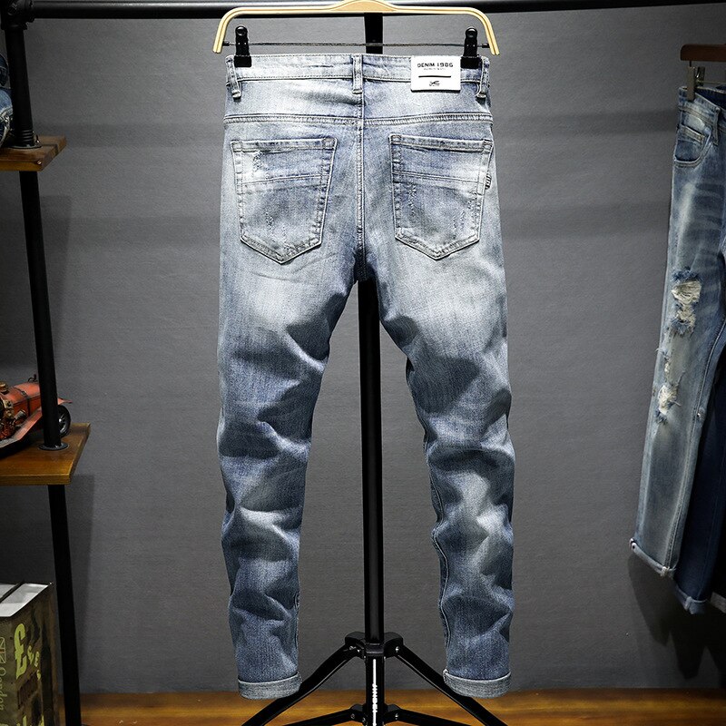Pantalones vaqueros de Hombre rasgados elásticos Skinny destruido Hip Hop vaquero deshilachado Homme de Jeans para Hombre Pantalones para Hombre