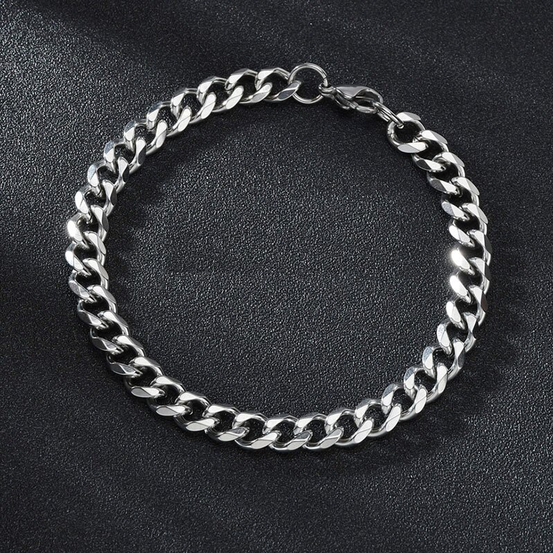 3/5/7/9mm Polished Stainless Steel Bracelet for Men Women Gold Black Color Punk Casual Curb Cuban Link Chain Bracelet