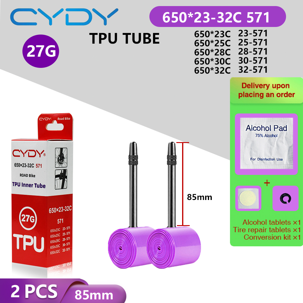 Cydy racercykel tpu-slang 650 x 23c 25c 26c 27c 28c 30c 32c cykeldäck 27g kameradäck 650c pneumatiska aro franska ventiler: Brun