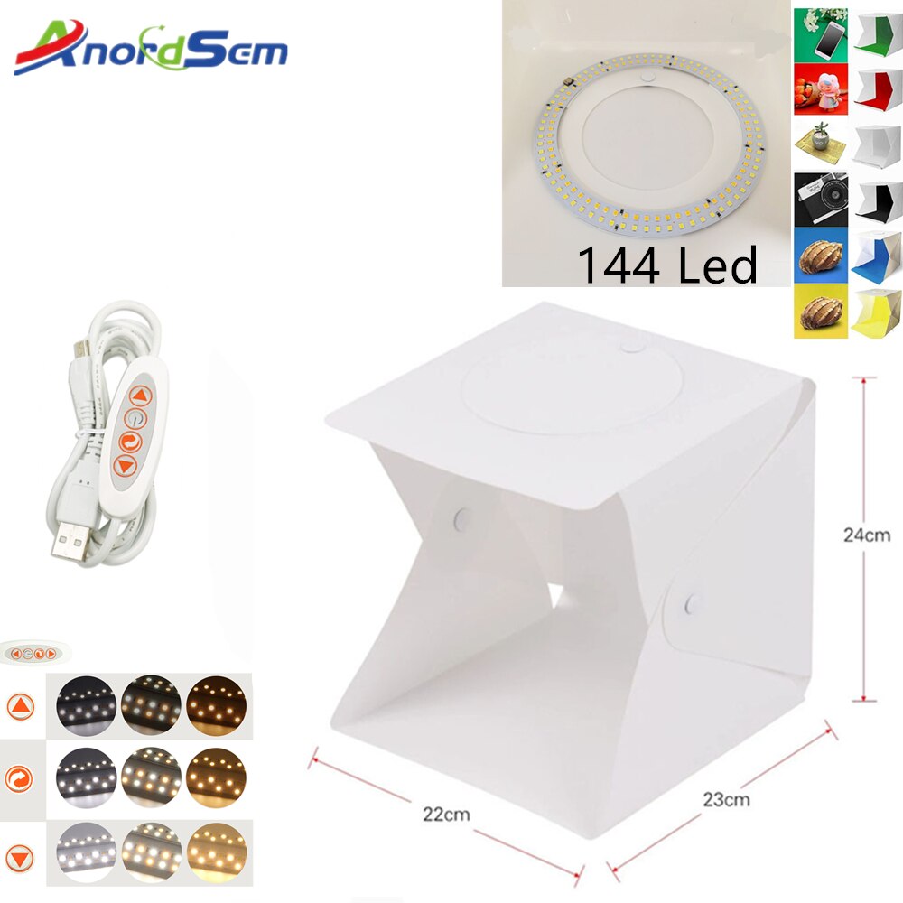 Anordsem Draagbare Photo Light Box Kits Fotografie Studio Schieten Tent Kits Voor Dslr Camera 3 Kleur 144 Led Ring Led lightbox