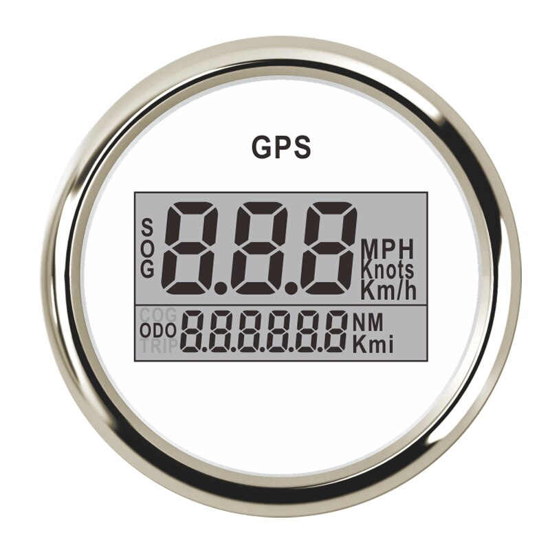 52 Mm Digitale Gps Snelheidsmeter Gauge Met 0 ~ 999 Mph Km/H Knopen Verstelbare Met Gps Sensor Fit voor Auto Boot: White Silver Gauge