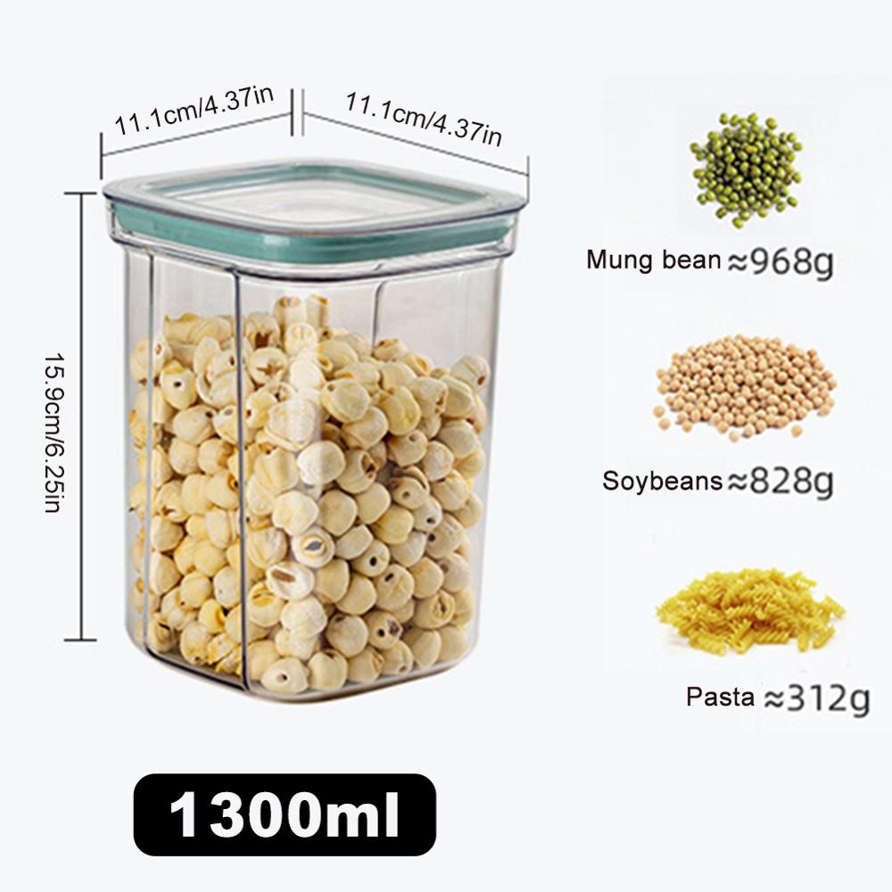 Plastic Food Storage Containers With Airtight Lid Stackable Pantry Dry Food Storage Container for Flour Pasta Rice: Green (1300 ML)