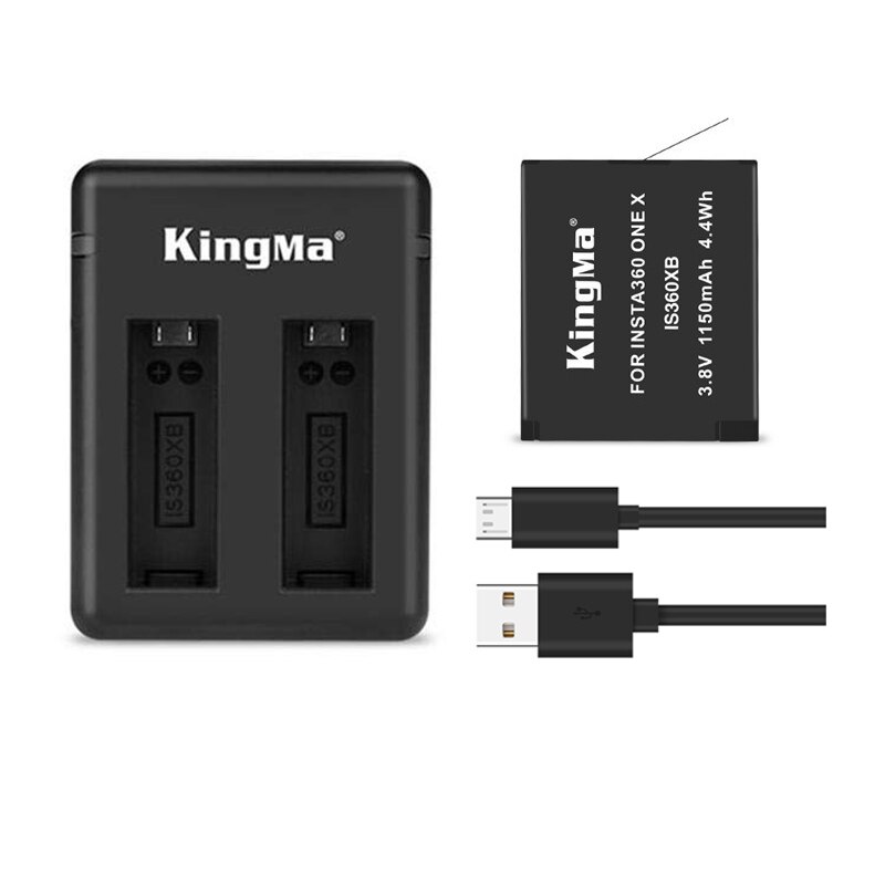 1150 mAh Original Kingma batterie au lithium pour Insta 360 X caméra + 2 fentes usb câble chargeur rapide pour Insta360 One X Accessores: Vert couleur