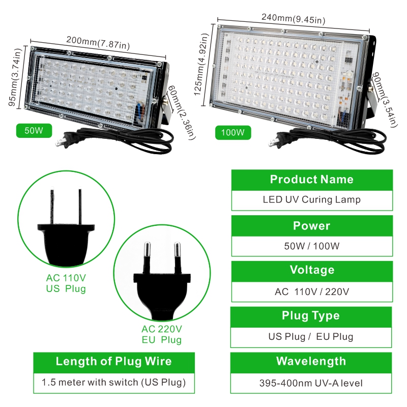 Reflector Led UV 110V 220V 50W 100W luz de 395nm 400nm IP65 lámpara fluorescente ultravioleta impermeable para escenario con enchufe de EE. UU./UE