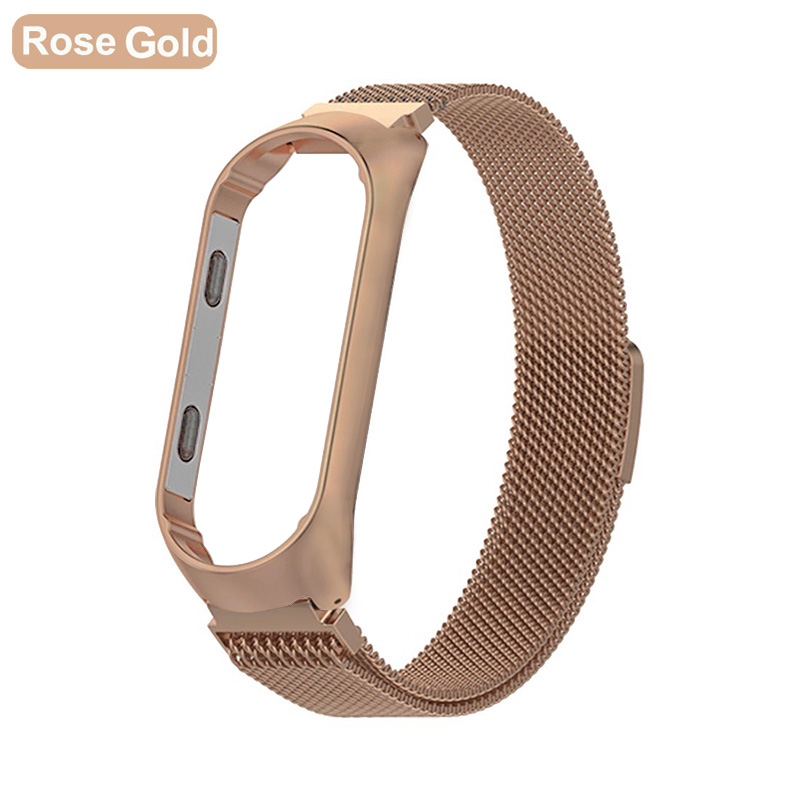 Correa para Xiaomi mi Band 4 pulsera de Metal para mi band 3 correa de muñeca de acero inoxidable para mi band reemplazo pulsera Accesorios: Rose Gold / For Mi Band 3