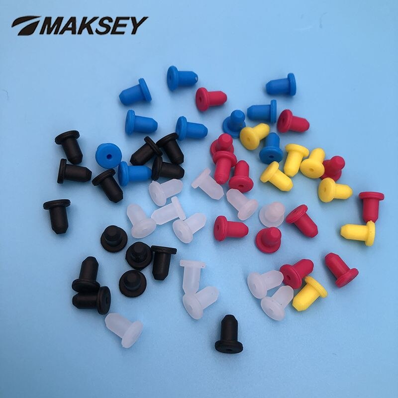 Maksey silikone gummi endehætter t type stik med hul til blækpatronpropper forsegling runde ringrørs slangehætter gul blå