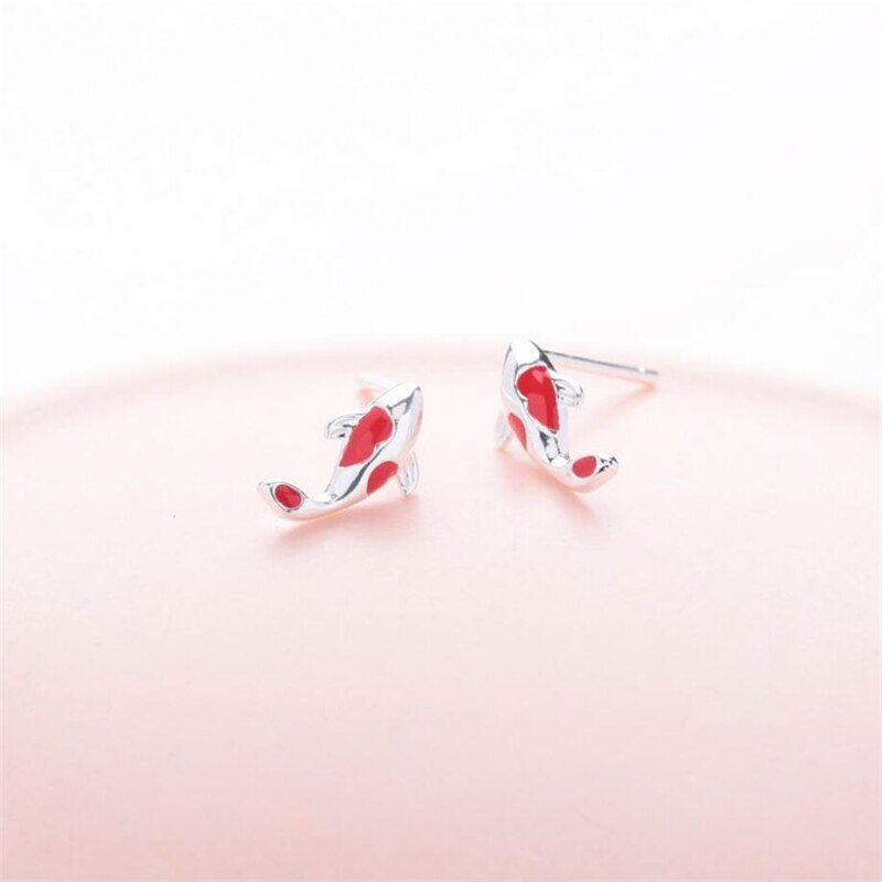 Mini pendientes de plata de ley 925 con de carpa, pendientes de tuerca femeninos con colorido y memoria, a la , SEA698