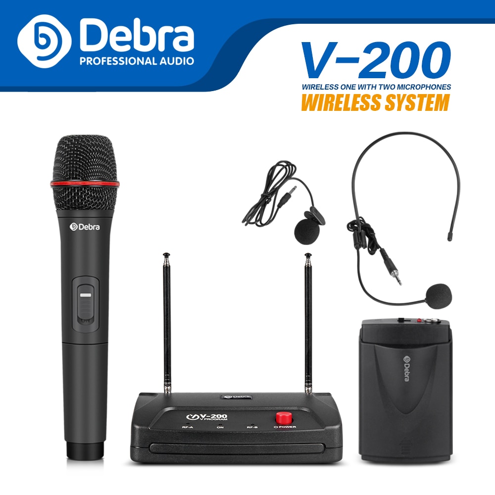 V-200 2channel VHF Wireless Microphone System with handheld and bodypack within 50 meters for karaoke Family Party
