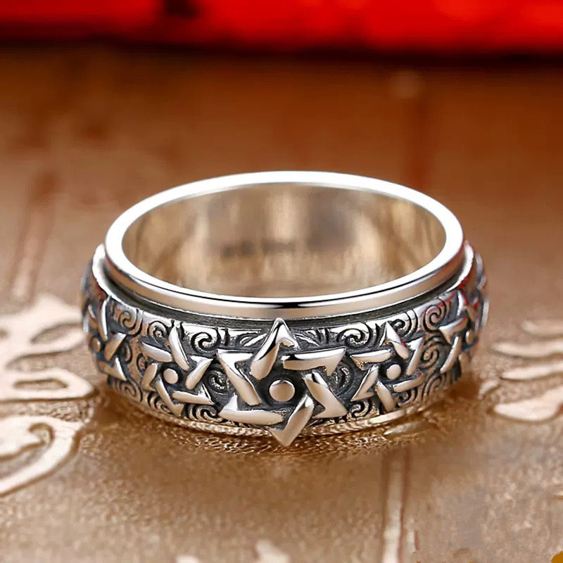 Anello girevole con stelle retrò per gioielli da uomo di molte dimensioni Anello popolare per coppia in argento 925 Accessori per dita indice da donna