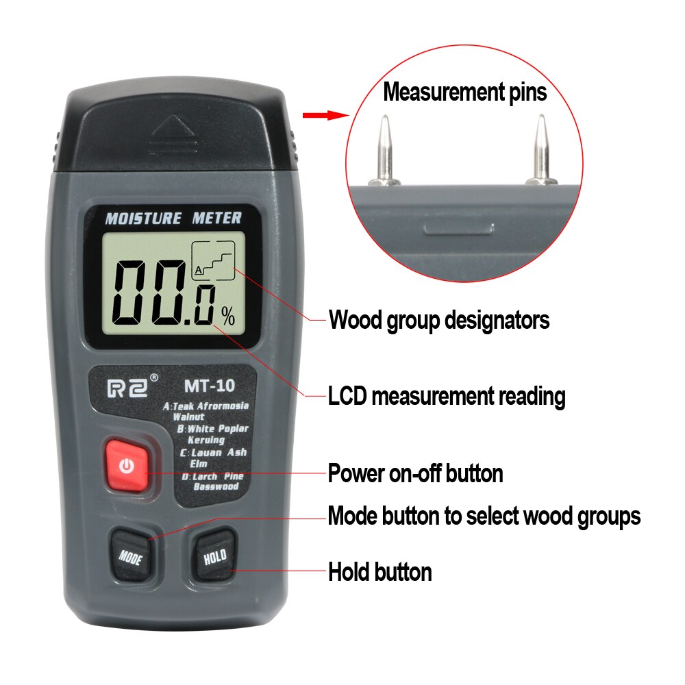 Portable Two Pins Digital Wood Moisture Meter 0-99.9% Wood Hygrometer Timber Tree Density Digital Electrical Tester Measuring to