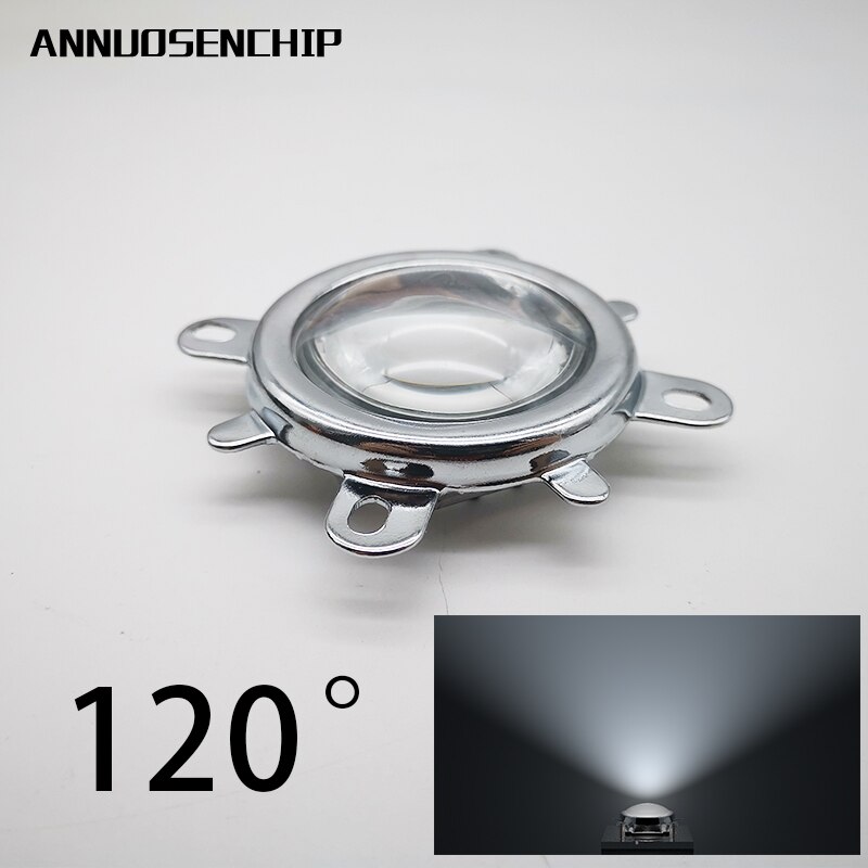 1 ensemble 60 90 120 degrés LED lentille verre optique 44mm réflecteur collimateur support fixe pour 20W 30W 50W 100W haute puissance COB puce: 20-100W 120 degree