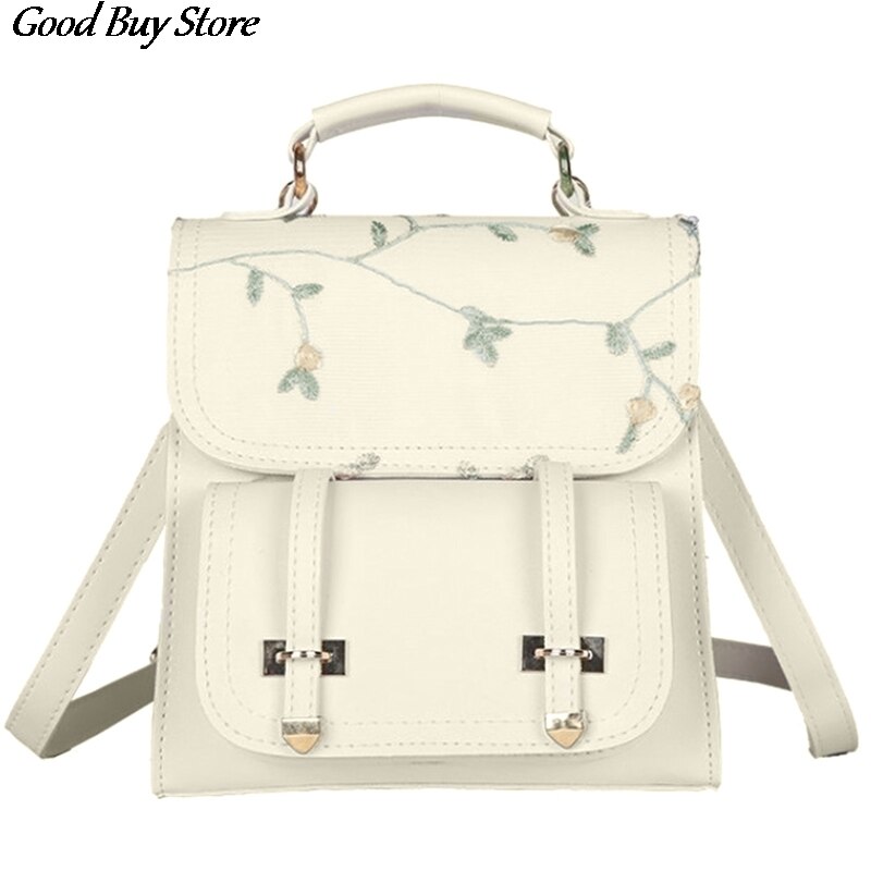 Sac à dos en cuir lisse brodé de fleurs pour femmes, sac à dos Vintage à la pour écolières filles, sacoches d'école Mochila ceintures: BG