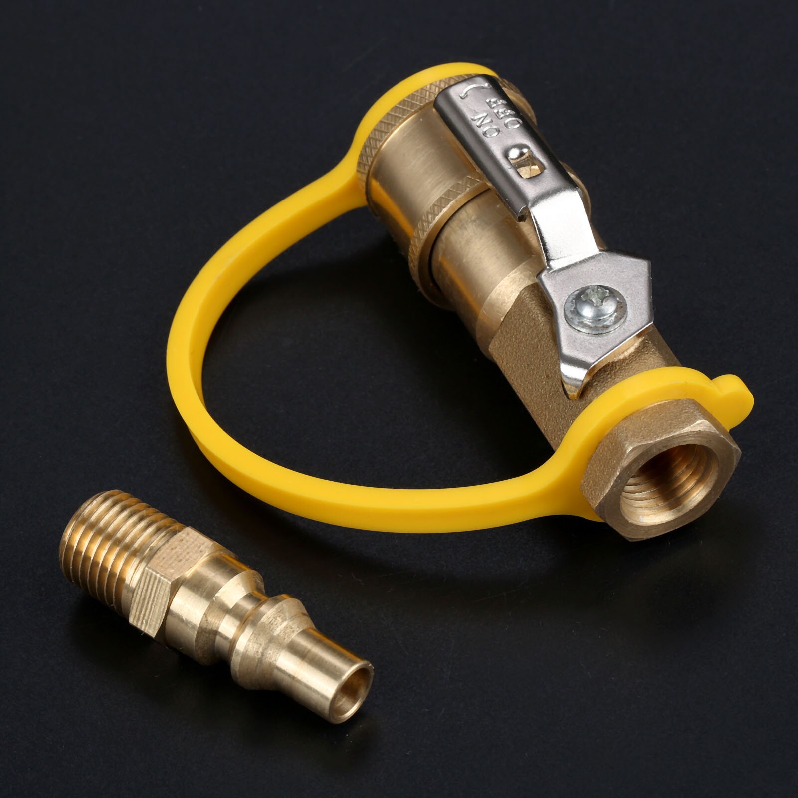 Solid Brass 1/4"" Quick Connect Disconnect Kit Adapter Shutoff Valve &amp; Full Flow Male Plug for RV LP Propane/Natural Gas Systems