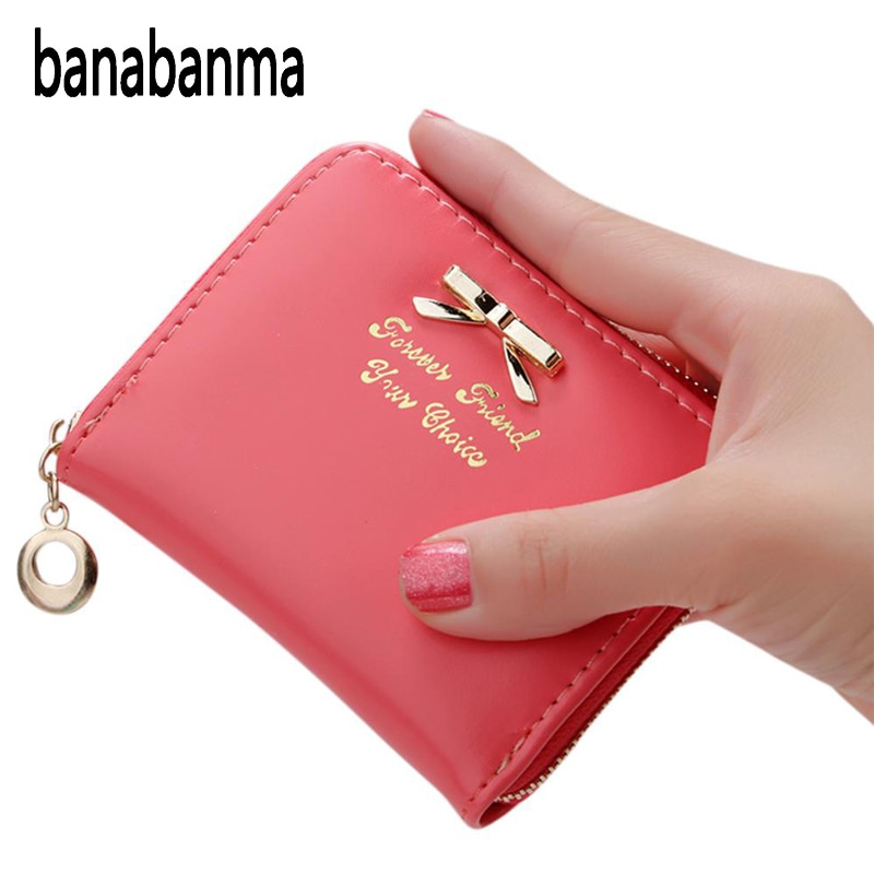 Carteras de Mujer Simple de estilo corto bolso de embrague Bowknot decoración cremallera bolso Delgado monedero de bolsillo tarjeteros ZK40