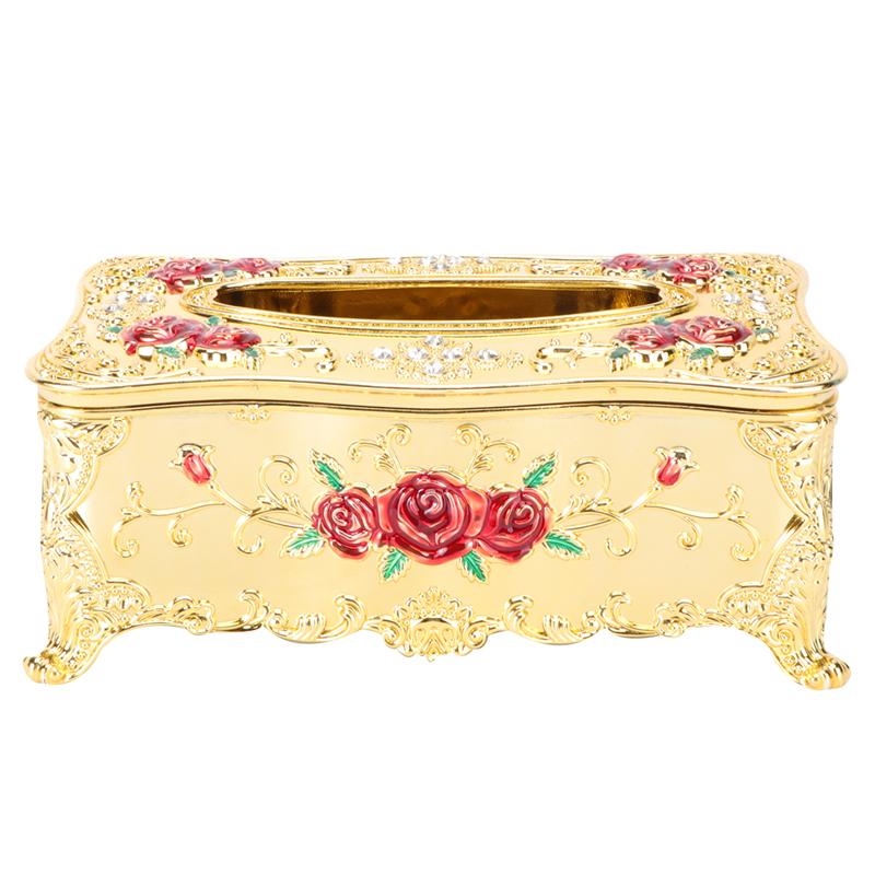 European Style Luxury Tissue Box Napkin Holder Napkin Case Rose Patterned Paper Rack Table Accessories Home Car Case Holder: Red