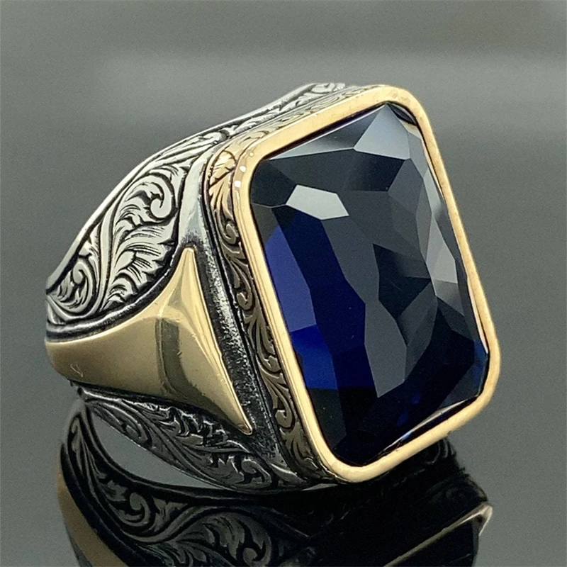 Anillos de piedra azul de Color dorado y plateado con geometría cuadrada delicada para hombre, de joyas de: 9