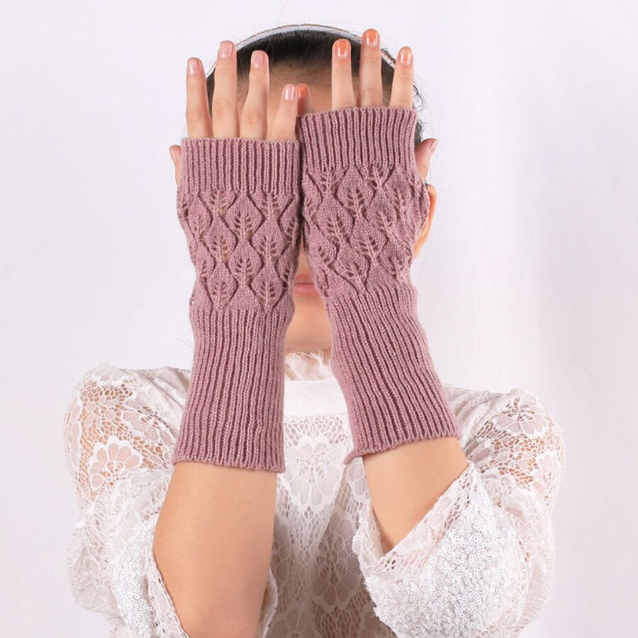Guanti da donna eleganti scaldamani guanti invernali braccio da donna uncinetto a maglia guanto finto scaldamuscoli caldi senza dita guanti: Brown