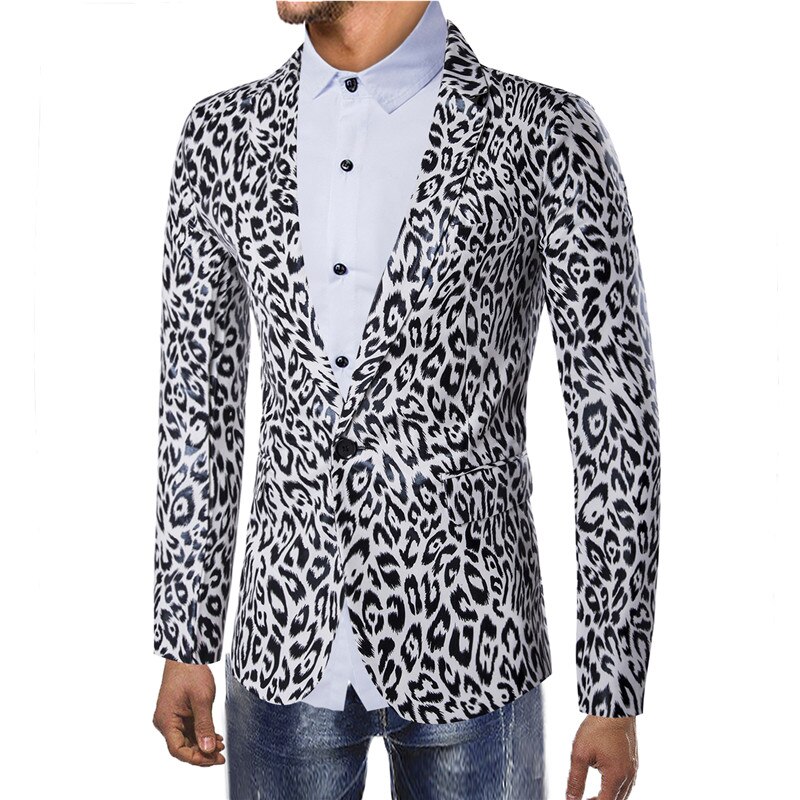 Mode Blazer Mens Casual Leopard Gedrukt Wedding Party Suit Jassen Heren Pak Jassen Kostuums Blazer Masculino XXXL: White / XXXL