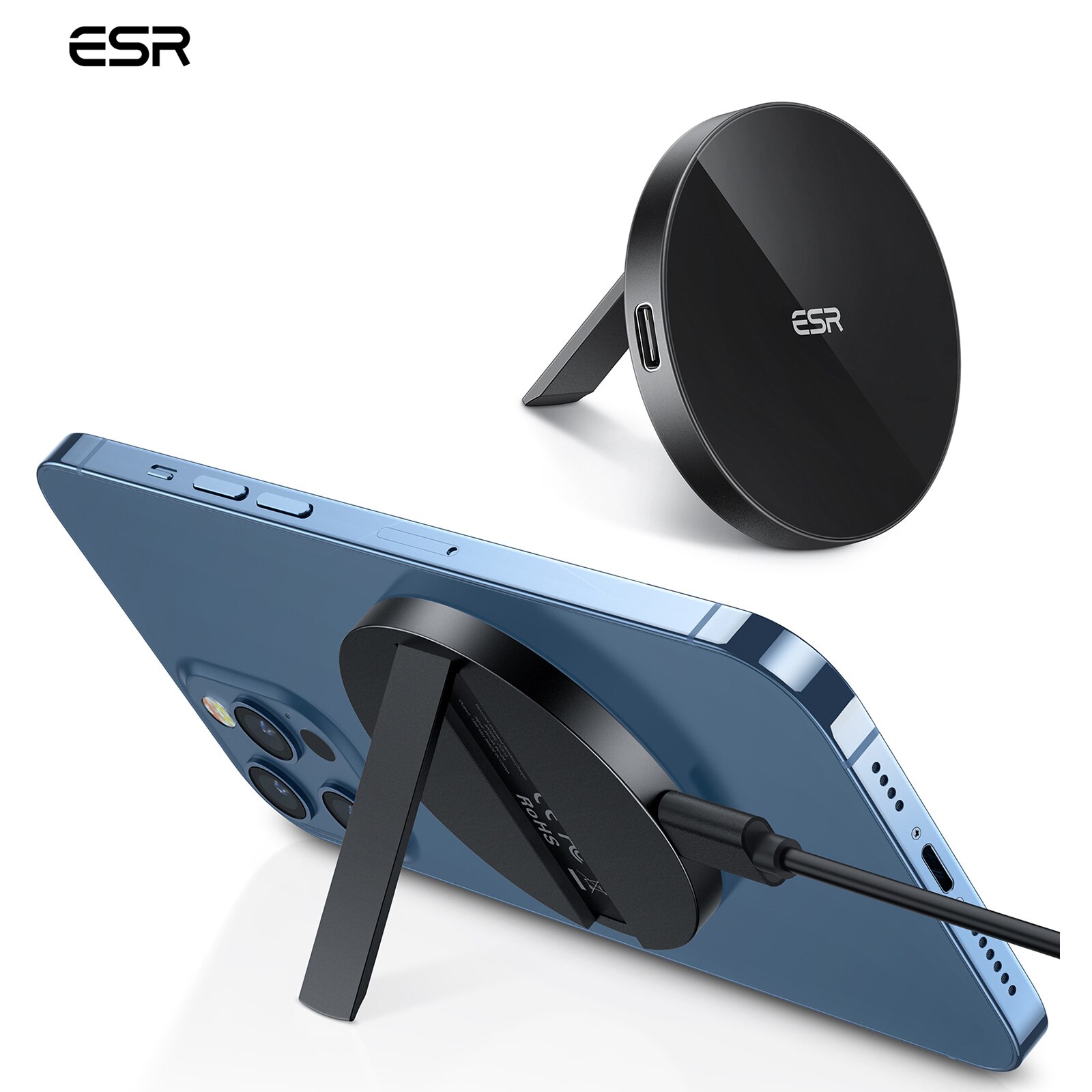 ESR HaloLock Kickstand Wireless Charger for iPhone 15 14 Pro Max 7.5W Qi Fast Charging A to C Wireless Charger for iPhone 13 Pro
