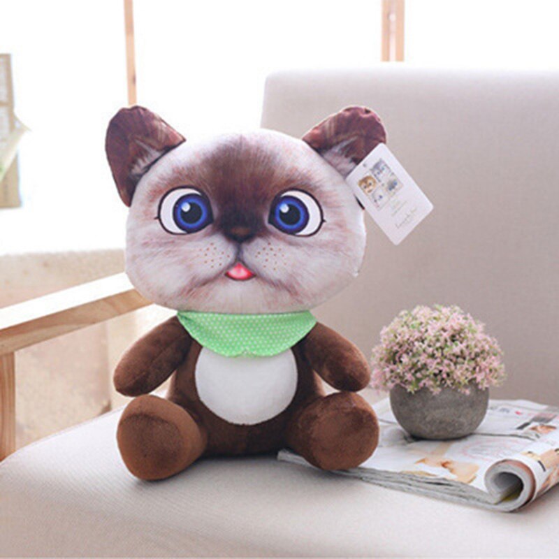 46cm 3D Simulation chats oreiller en peluche jouets Simulation Animal en peluche chat oreiller canapé housse de coussin pour noël: Q brown cat