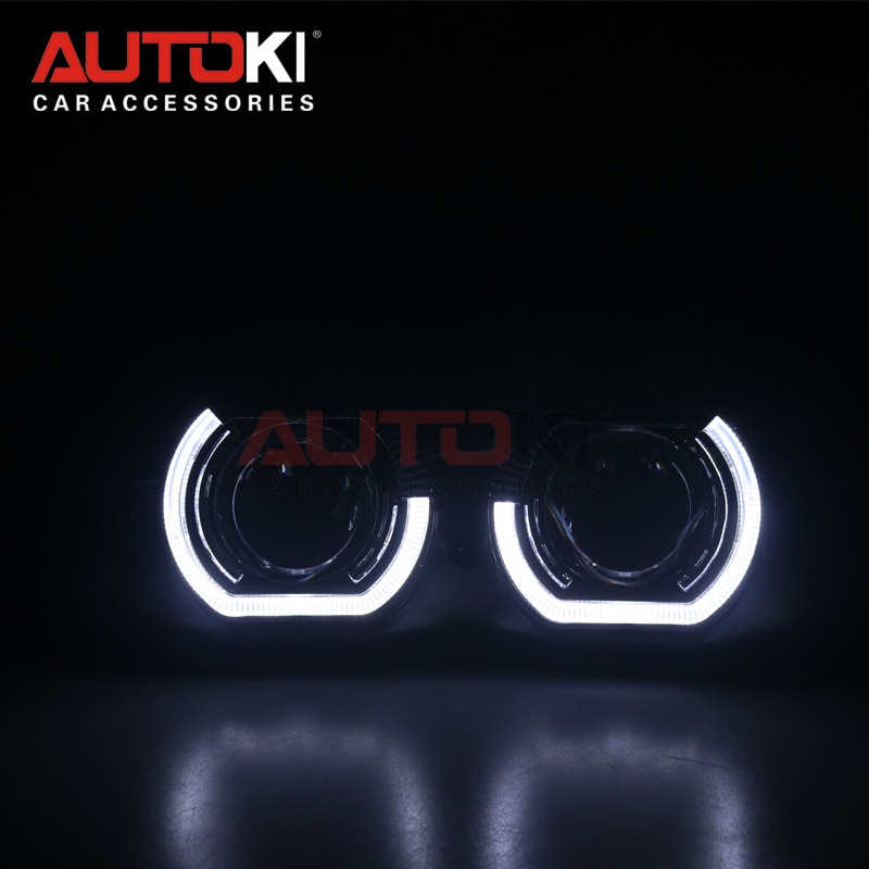 Autoki sport led ängelögon+ bi xenonlins projektor strålkastare för bil eftermontering dagsljus 2.5/3.0 h4 h7
