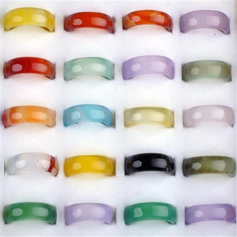 20 Stks/partij 5-6 MM Gemengde Vintage Natuursteen Ring Voor Vrouwen Unisex Mode Charme Vinger Stone Ringen Sieraden