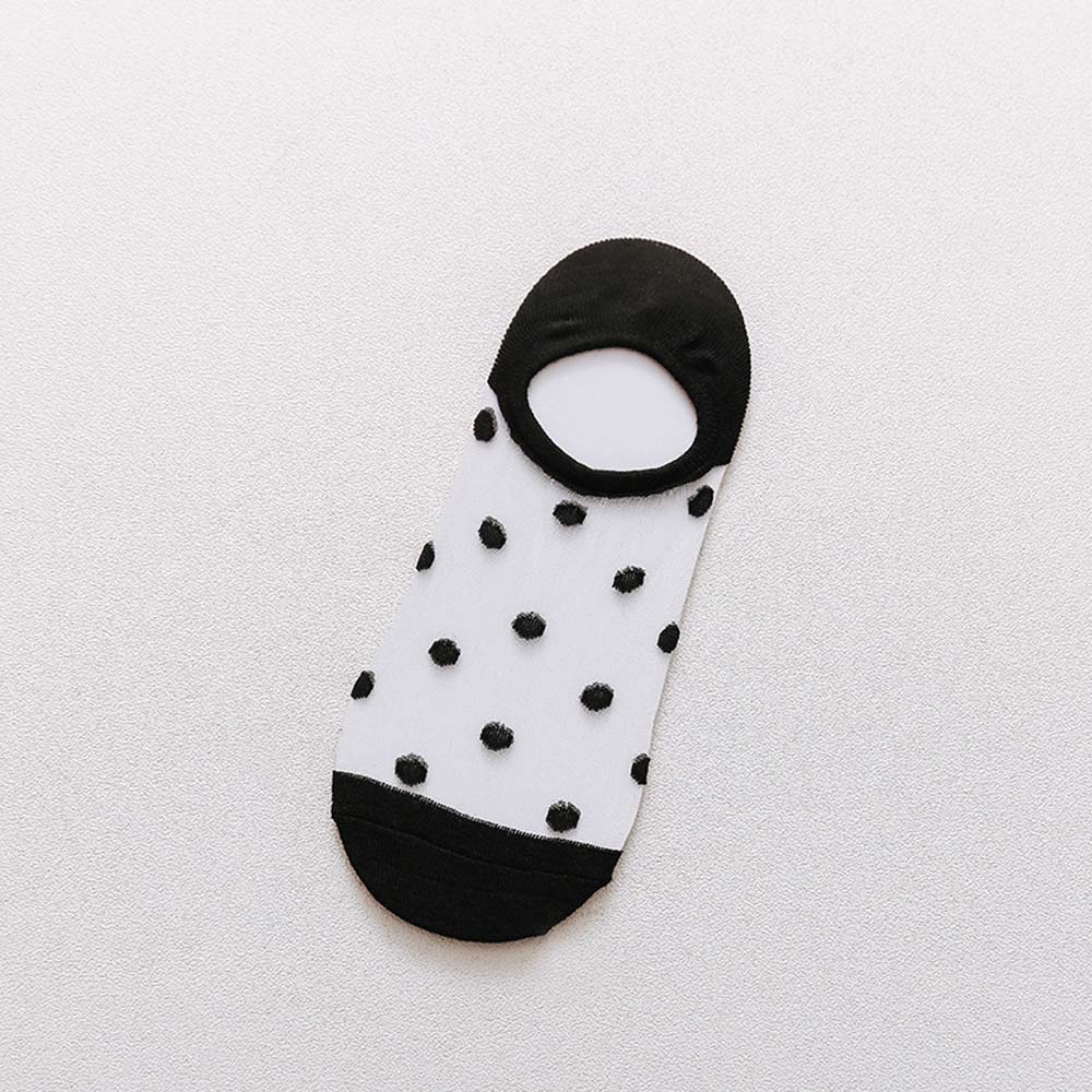 1 Pair Cotton Socks Crystal Soft Breathable Stealth Dot Decor Boat Socks For Women Female: black