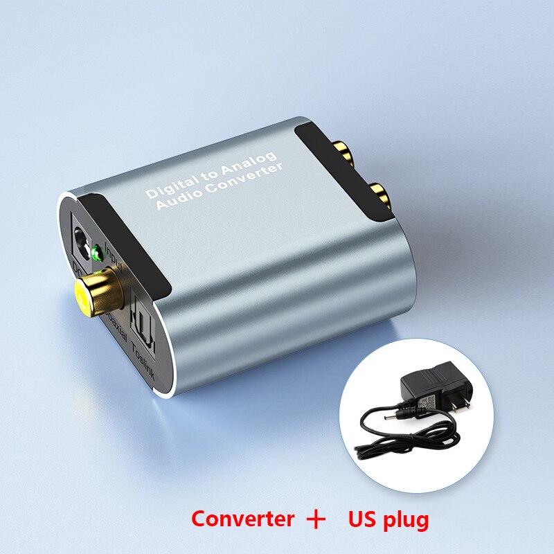 Audio Converter Coaxial Optical Fiber Toslink Digital to 3.5 Jack Analog L/R RCA SPDIF Digital Audio Decoder Stereo Amplifier: US plug