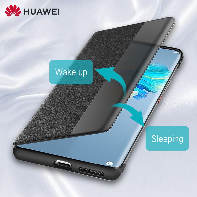 Huawei P50 Pro – coque de protection en cuir, étui à rabat avec fenêtre, veille intelligente, réveil, support