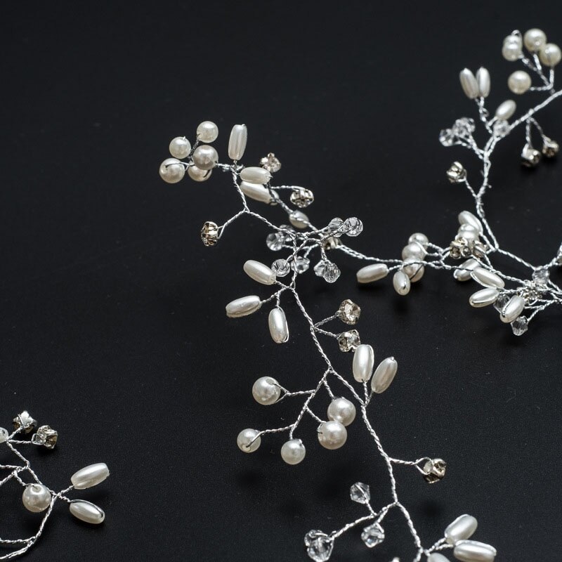 Wedding Crystal Pearl Headband Bridal Vine Hair Accessories Crown Headpiece Women Hair Belt Ornaments Handmade Headdress Jewelry