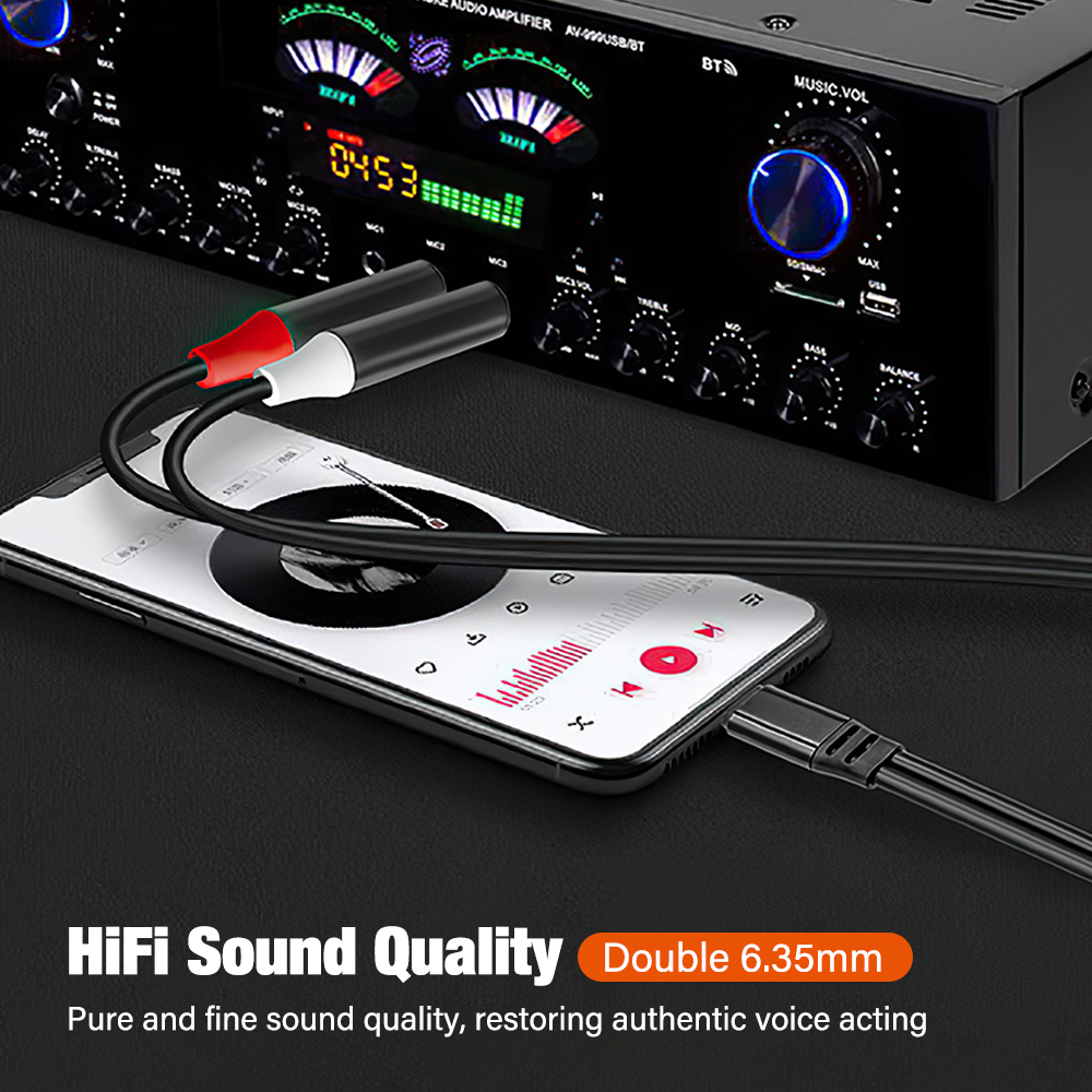 For iPhone USB Type C 3.5mm to Dual 6.35mm Adapter Audio Cable for Mixer Amplifier Speaker 6.5mm Jack Male Splitter Audio Cable
