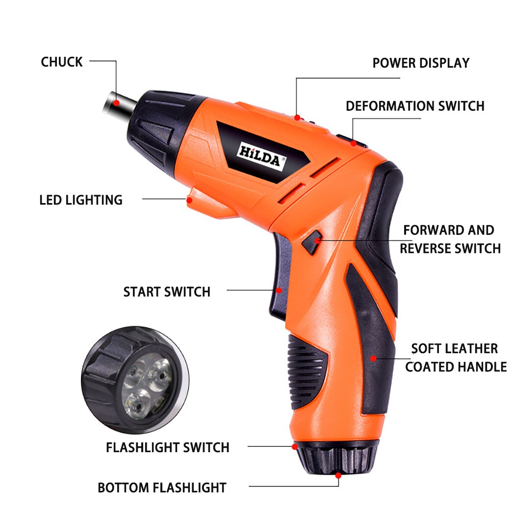 Wireless Electric Screwdriver Set Rechargeable Drill and Screwdriver Battery Twistable Handle LED For Woodworking Power Tools