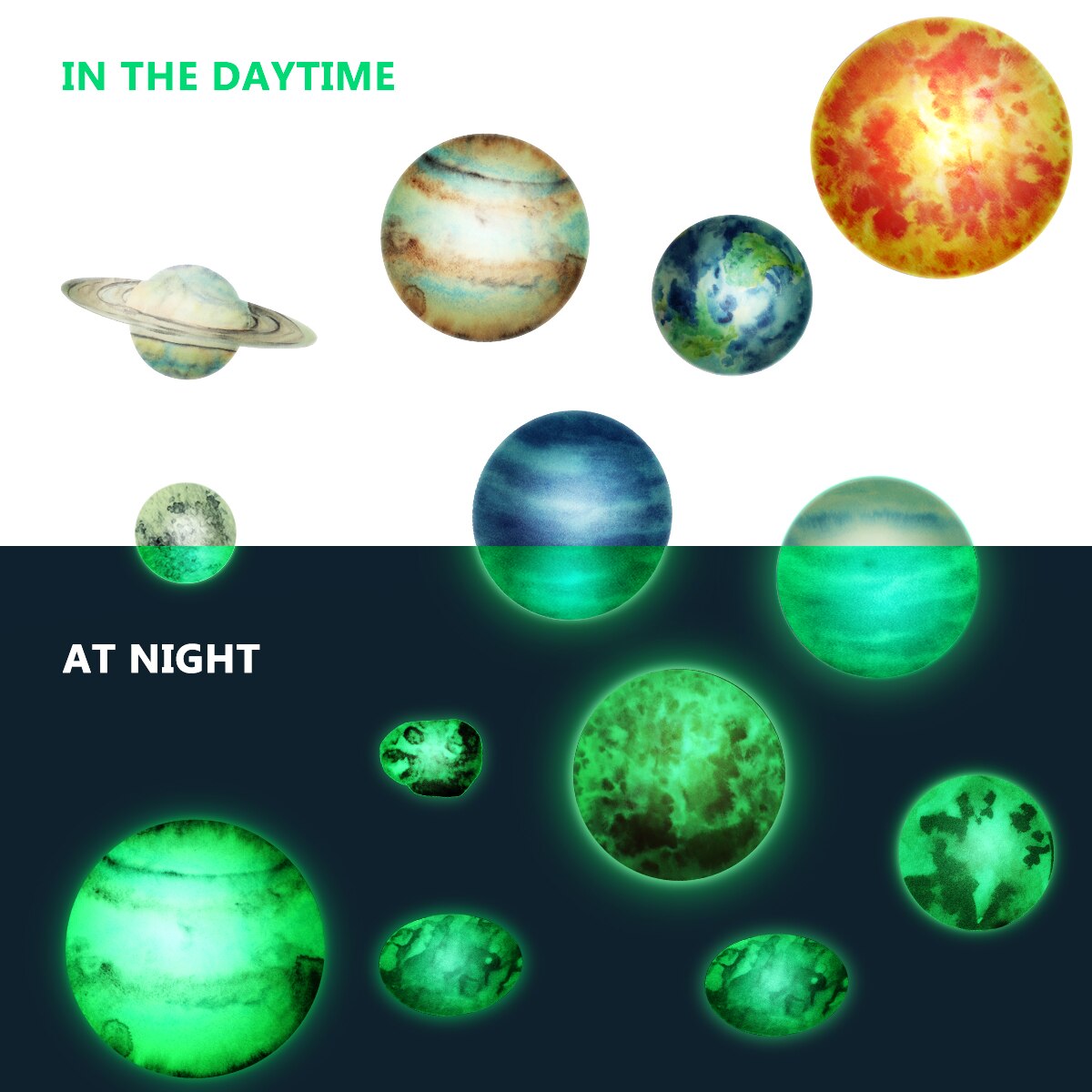 Toyvian, respetuoso con el medio ambiente, planetas seguros, estrellas, techo, pared del dormitorio, decoración del hogar, pegatinas de arte, pegatinas fluorescentes que brillan en la oscuridad, pegatina