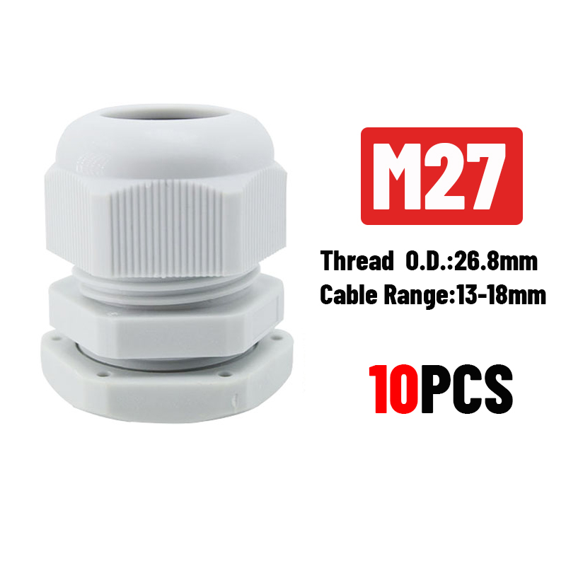White 10pcs IP68 M12 for 3-6.5mm PG7 M16 M18 M20 M25 M36 M40 M63 Wire Cable CE Waterproof Nylon Plastic Cable Gland Connector: M27x1.5