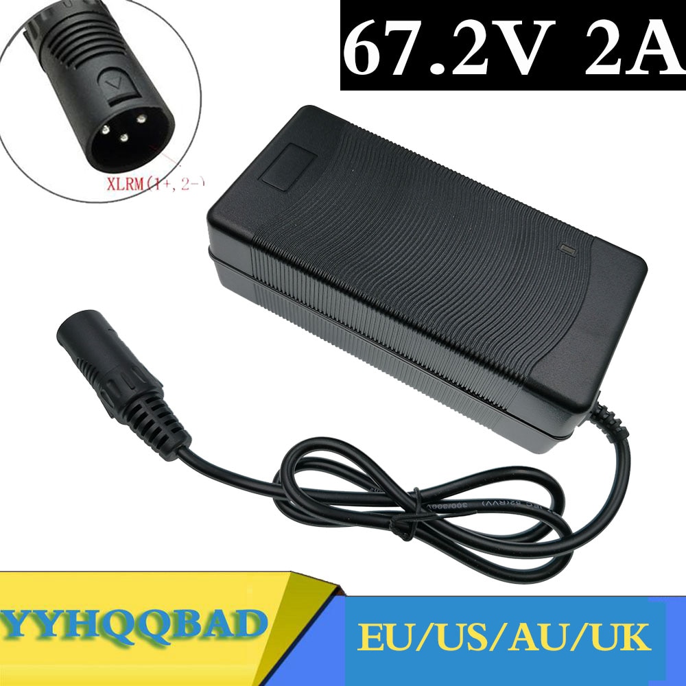 Chargeur de batterie au Lithium 67.2V 2a pour vélo et trottinette électrique série 16 60V, avec prise XLR à 3 broches