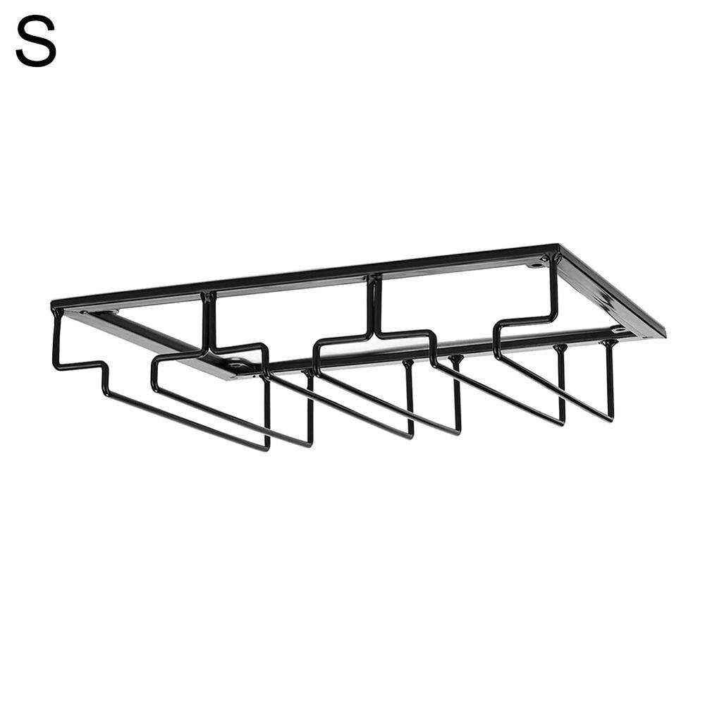 Wine Glasses Holder Bartender Stemware Hanging Rack Under Cabinet Stemware Organizer Glass Goblet Iron Rack: Black S