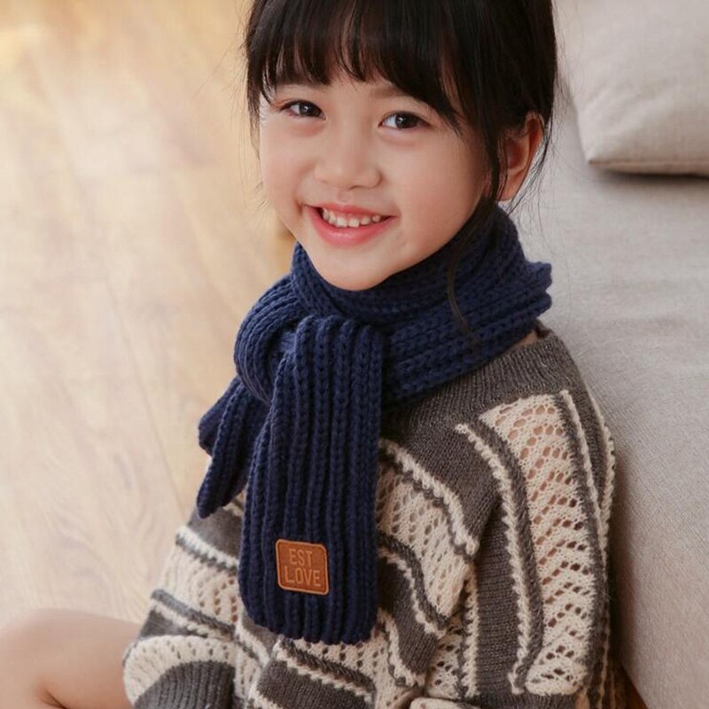 Vinter varmt barneskjerf koreanske takrenne jenter ullstrikkede skjerf tykke vindtette ren farge skinnetikett babykrage skjerf  o4