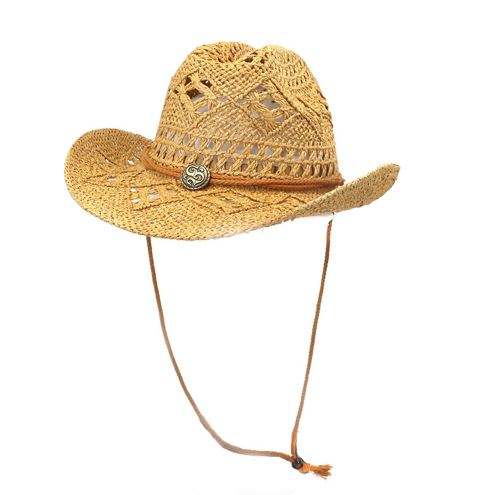 Hechos a mano nuevos hueco vaquera vaquero del oeste sombrero amplia sombrero con visera de Jazz sol playa sombreros Gorros Hombre: Caqui