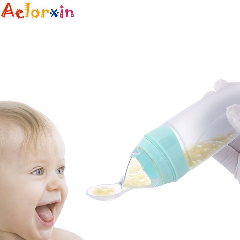 Biberon en Silicone de sécurité de 120ML, avec cuillère, pour complément alimentaire, riz, céréales, cuillère à presser, lait, tasse