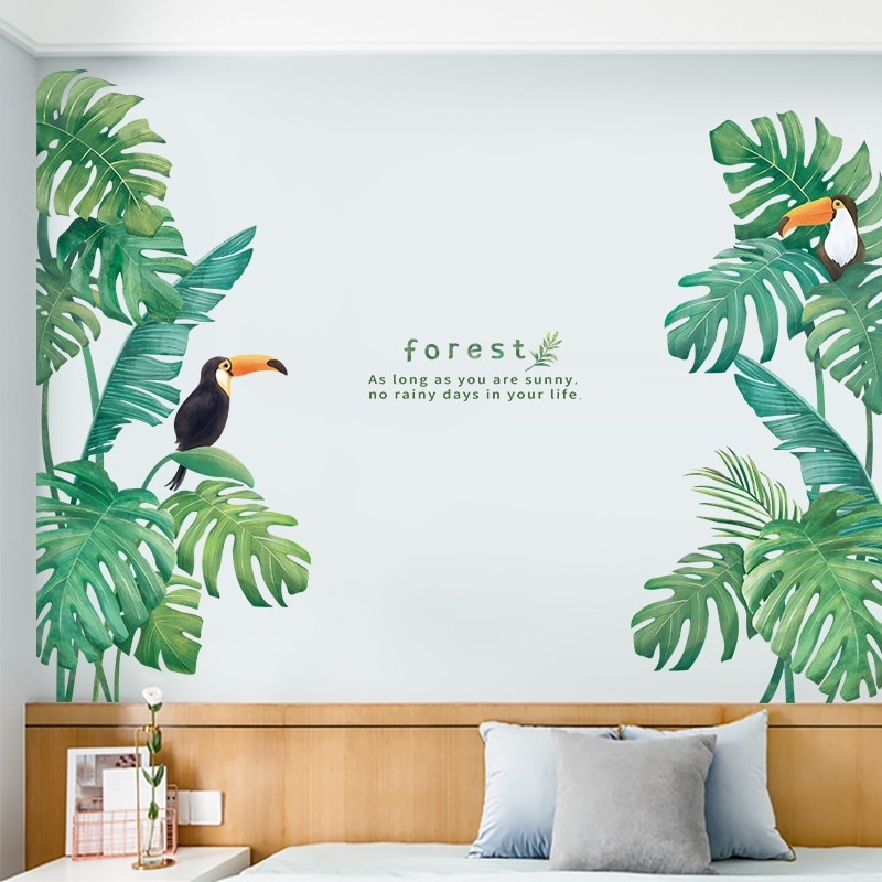 Tropisk blad væg klistermærke diy frisk grøn liv art decal dør væg dekoration til stue køkken boligindretning værelse vægmalerier