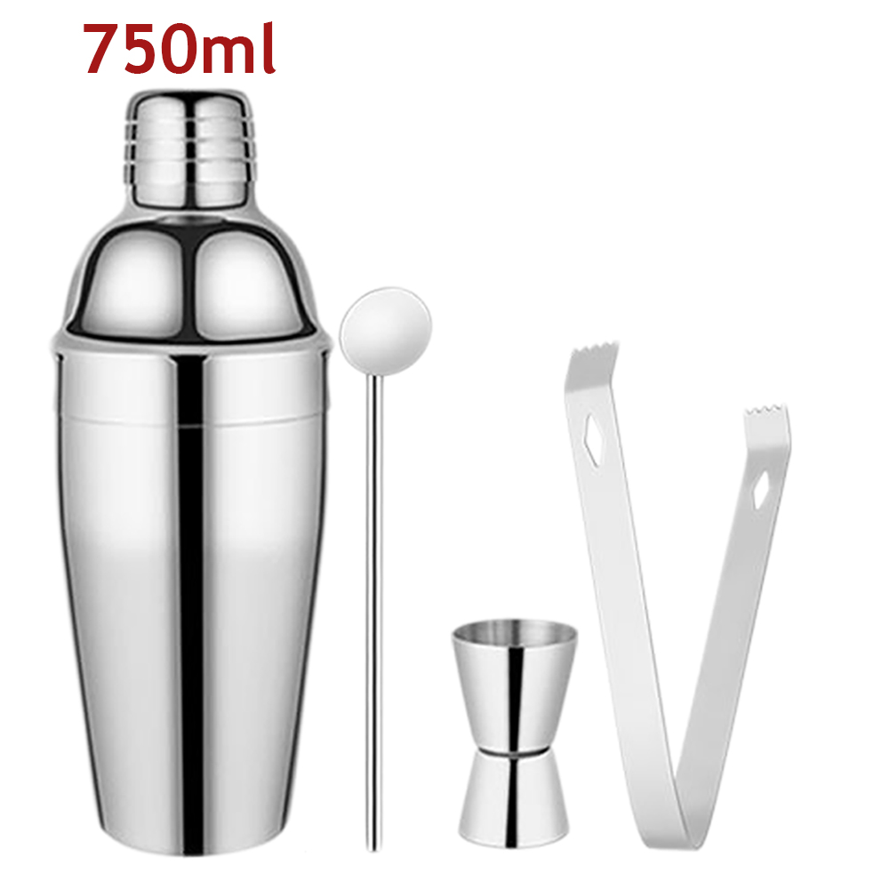 Drmfiy Silver Stainless Steel Cocktail Shaker Mixer Wine Martini Boston Shaker For Bartender Drink Party Bar Tools 550ML/750ML: 750ML-4Pcs