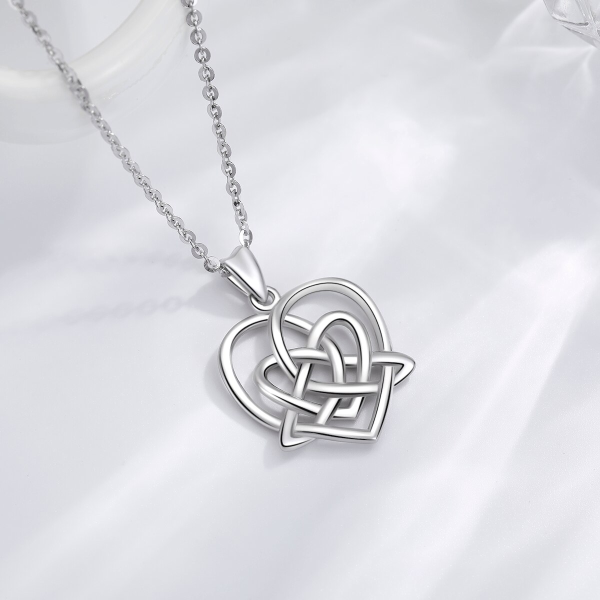 EUDORA 925 Sterling Silver Celtic knot Pendant Fine love Knot Heart Necklace good luck fine Jewelry For Lady girl D211