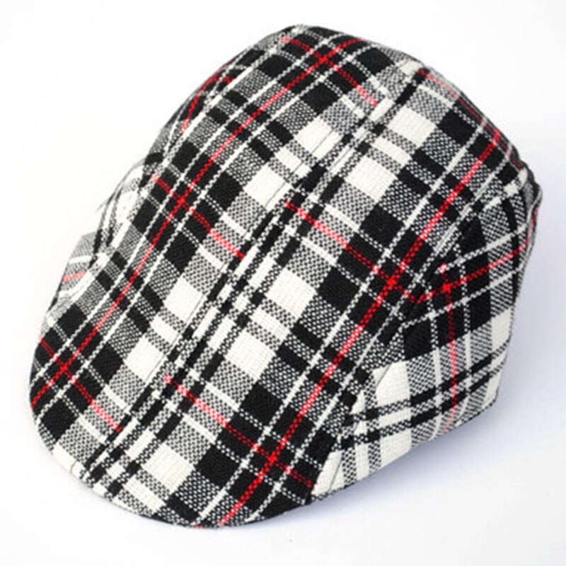 Klassisk gitterlinne bomullsberet hatt vår vinter mössa bekväm andas mössa för barn barn pojke 25*19*11cm
