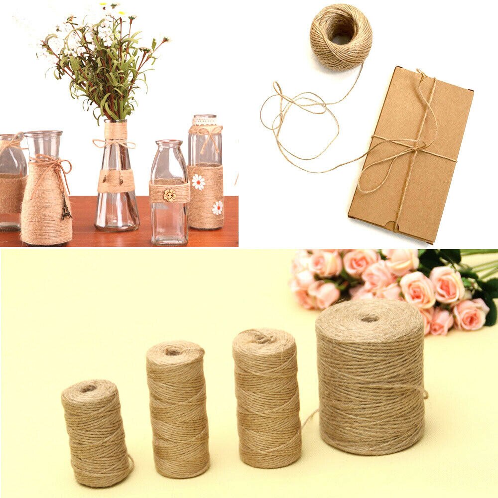 Cuerda de cáñamo marrón para envolver , hilo de yute de 50/80/100 metros, cuerda fina hecha a mano para decoración del hogar, accesorios para manualidades