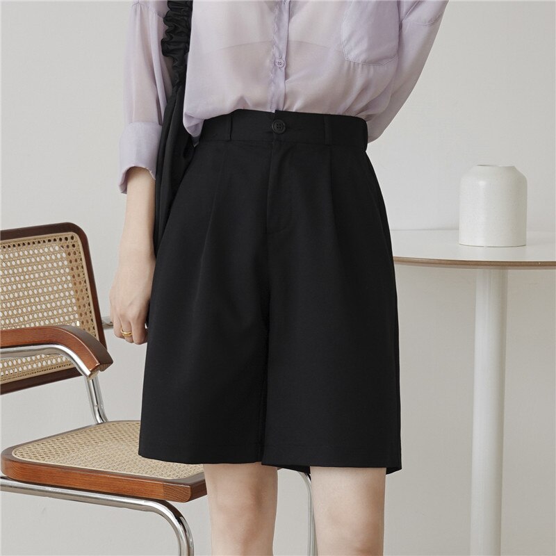 Short femme ample Short minceur taille haute noir décontracté large jambe costume cinq points pantalons Femme Streetwear Pantalon Court