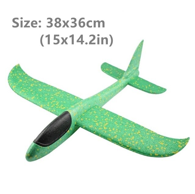 50CM Big Foam Plane Flying Glider Toy With LED Light Hand Throw Airplane Outdoor Game Aircraft Model Toys for Children Boys: 38cm Green no LED