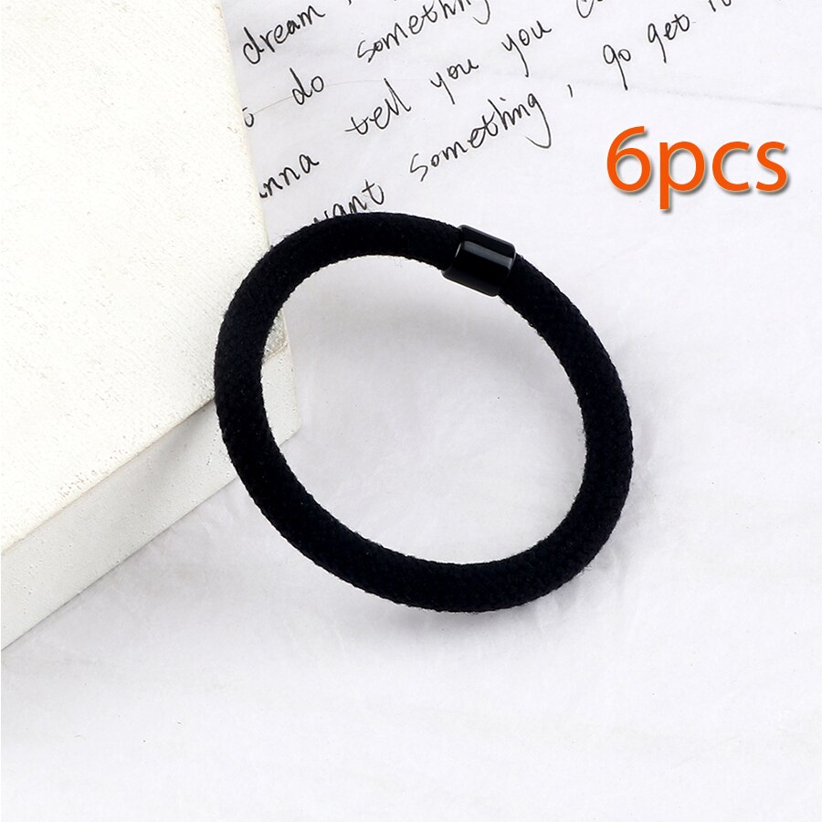 Juego de 6 unids/set de gomas elásticas para el pelo para niña y mujer, coleteros de nailon de Color sólido, accesorios para el cabello, adornos: Black