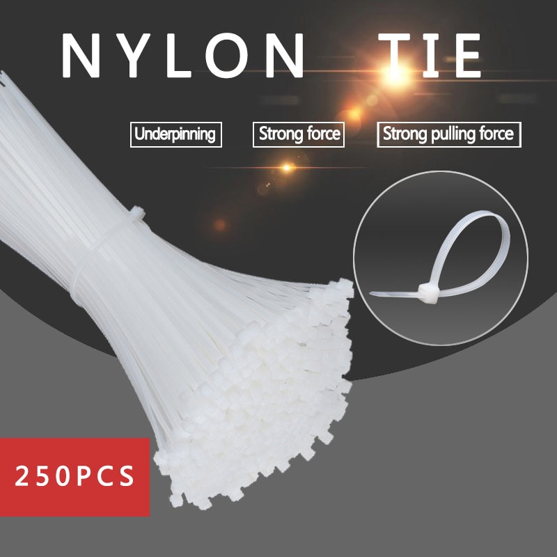 250pcs 4*150/200/250/300mm Fixed plastic strapping self-locking nylon cable tie belt Strapping Straps For Wires/White plastic ny