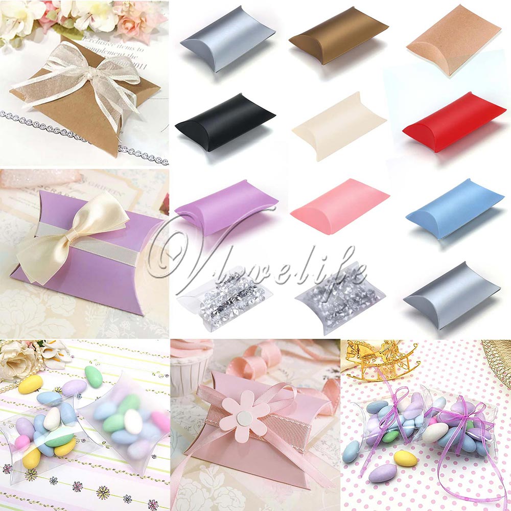 100 Stck/viel Neue Stil Kissen bilden Kasten Süssigkeit Kasten Kasten für Hochzeit Party Favor Dekor Pappe/ PVC/Braun Kraft