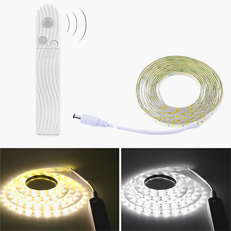1M-5M LED Light Strip Motion Sensor LED Night Light Cabinet Lighting Battery Operated Tape Light for Counter Bed Stair Wardrobe